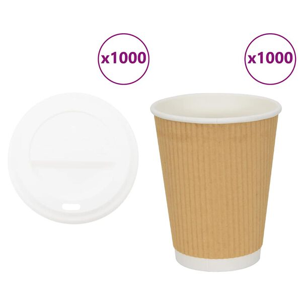 vidaXL Papir kaffekopper med lokk 1000 stk 12oz 300 ml