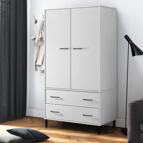 vidaXL Garderobe med metallben hvit 90x55x172,5 cm heltre OSLO