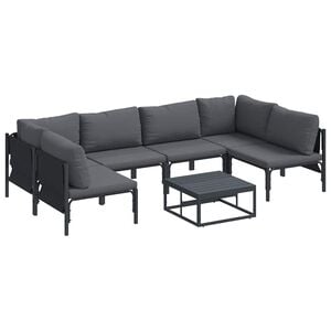 vidaXL Hagesofa Set med pute 7 pcs Svart St&aring;l