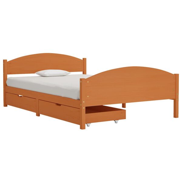 vidaXL Sengeramme med 2 skuffer honningbrun heltre furu 140x200 cm