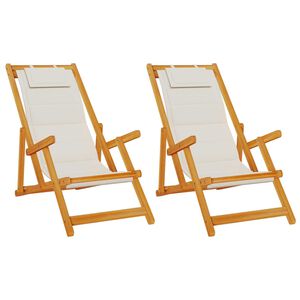 vidaXL Strandstol med pute 2 pcs Brun Solid akasietre