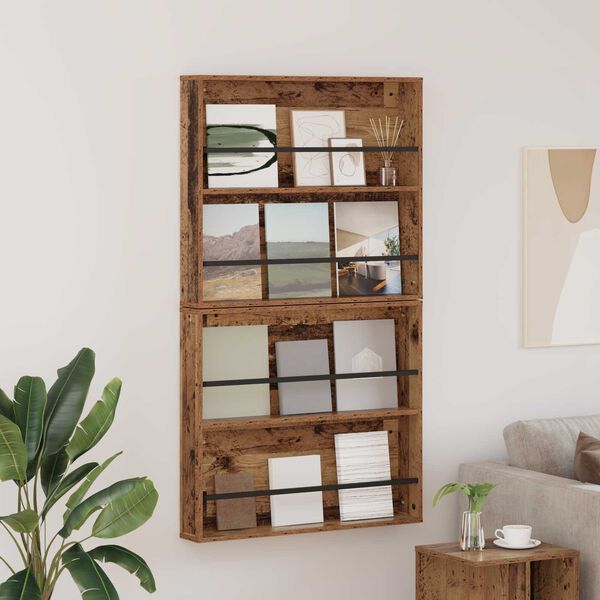 vidaXL Magasinreol 2 pcs Gammelt tre 80 x 12 x 70 cm Konstruert tre