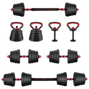 vidaXL 4-i-1 Manualvekt Barbell Kettlebell Sett 30 kg Svart og R&oslash;d