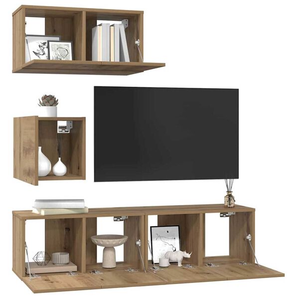 vidaXL TV-benksett Veggmontert 4 pcs Artisan Eik Konstruert tre
