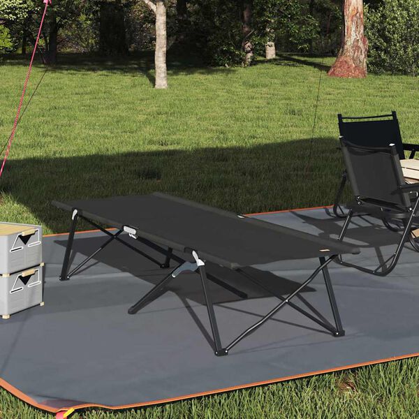 vidaXL Sammenleggbar camping seng Svart 206 x 76 x 74 cm