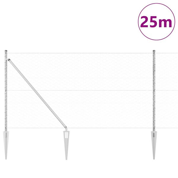 vidaXL Gjerdep&aring;le s&oslash;lv 25 x 1,2 m (50 mm mesh) St&aring;l