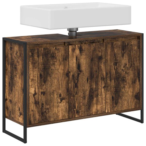 vidaXL Baderomsskap med d&oslash;r R&oslash;yk Eik 90 x 30 x 60 cm Konstruert tre