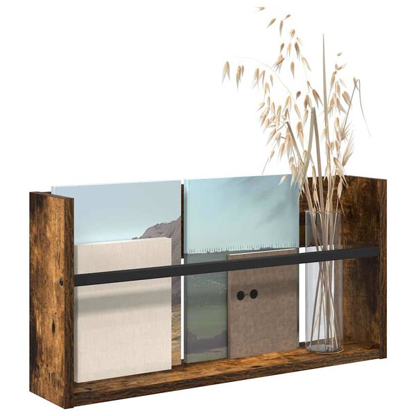 vidaXL Magasinreol med hylle R&oslash;kt eik 60 x 12 x 30 cm Konstruert tre