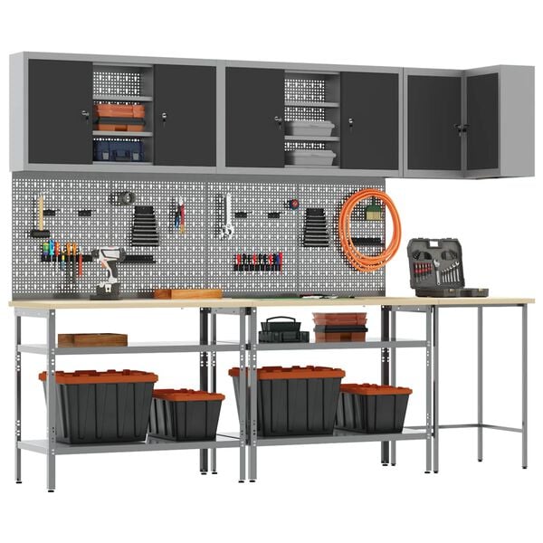 vidaXL Sett med arbeidskabinetter med hylle 10 pcs Svart og Gr&aring;
