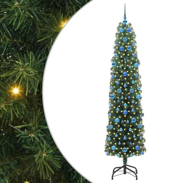 vidaXL Kunstig juletre med 300 LED gr&oslash;nn 210 cm PVC og st&aring;l og plast