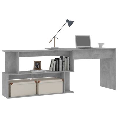 vidaXL Hjørneskrivebord betonggrå 200x50x76 cm sponplate
