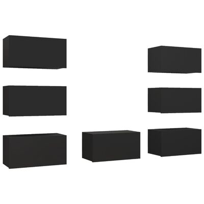 vidaXL TV-benker 7 stk svart 30,5x30x60 cm sponplate