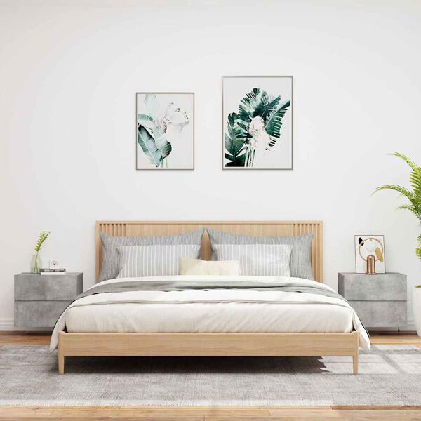 vidaXL Vegghengte nattbord med LED-lys 2 stk betonggr&aring;