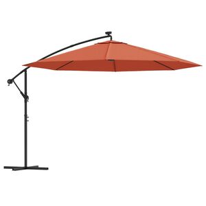 vidaXL Hengende hageparasoll med LED-lys terrakotta 350 cm