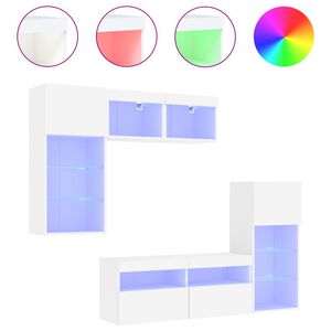 vidaXL Vegghengte TV-enheter med LED 5 deler hvit konstruert tre