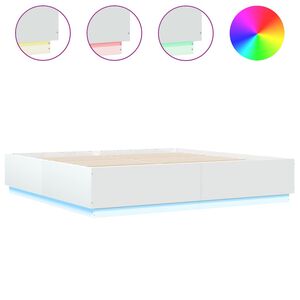 vidaXL Sengeramme med LED-lys hvit 200x200 cm konstruert tre