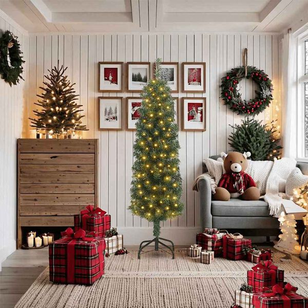 vidaXL Kunstig juletre med 300 LED gr&oslash;nn 180 cm PVC og st&aring;l og plast