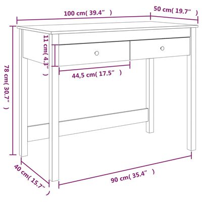 vidaXL Skrivebord med skuffer 100x50x78 cm heltre furu