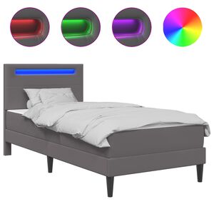 vidaXL Sengestamme med LED-lysstrimler Gr&aring; 90 x 190 cm Kunstl&aelig;r