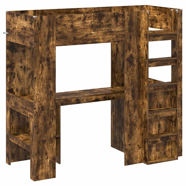 vidaXL Loft seng ramme med skrivebord med lagring R&oslash;kt eik 75 x 190 cm