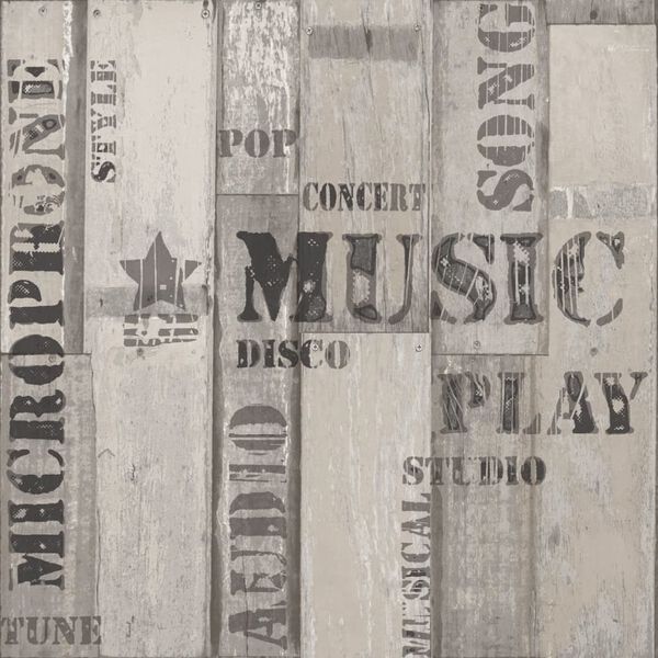 Urban Friends & Coffee Veggtapet treplanker ord grå og svart