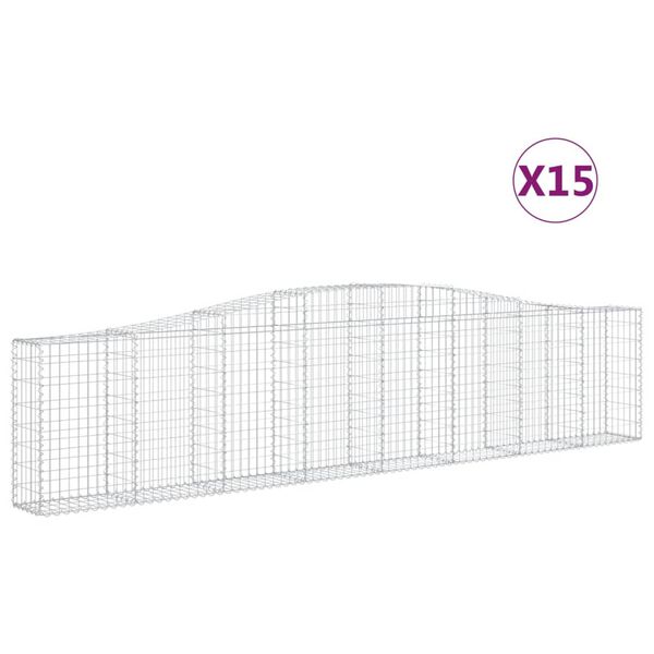 vidaXL Gabionkurver buede 15 stk 400x30x80/100 cm galvanisert jern