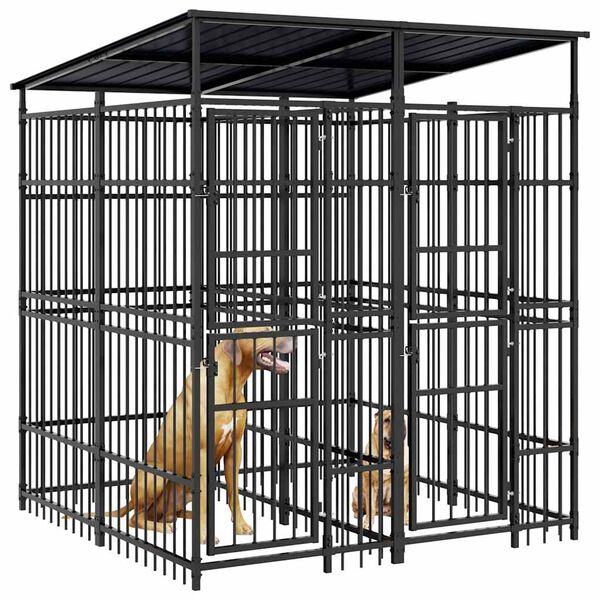 vidaXL Utend&oslash;rs hundeg&aring;rd med tak st&aring;l 3,69 m&sup2;