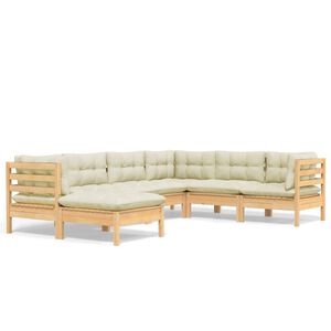 vidaXL Hagesofagruppe med kremhvite puter 7 deler heltre furu