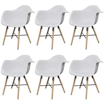 vidaXL Spisestoler 6 stk hvit plast og bøketre