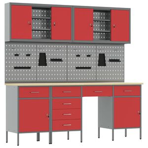 vidaXL Arbeidsskap med skuff 10 pcs R&oslash;d Konstruksjonsvirke og st&aring;l