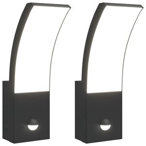vidaXL Veggmonterte LED-utelamper sensor 2 stk svart st&oslash;pt aluminium