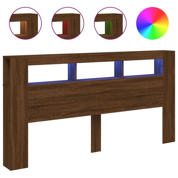 vidaXL Sengegavl med LED brun eik 200x18,5x103,5 cm konstruert tre