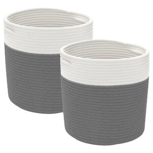 vidaXL Oppbevaringskurver 2 stk gr&aring; og hvit &Oslash;28x28 cm bomull
