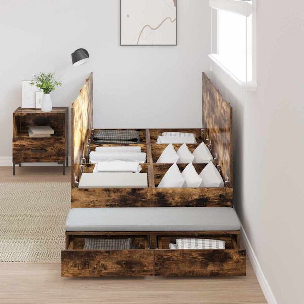 vidaXL Seng med lagring med skuff Røkt eik 90 cm Konstruert tre