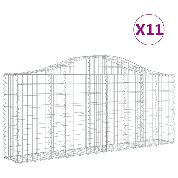 vidaXL Gabionkurver buede 11 stk 200x30x80/100 cm galvanisert jern