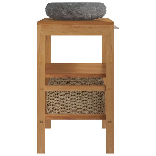 vidaXL Baderomshylle heltre teak med vask marmor svart