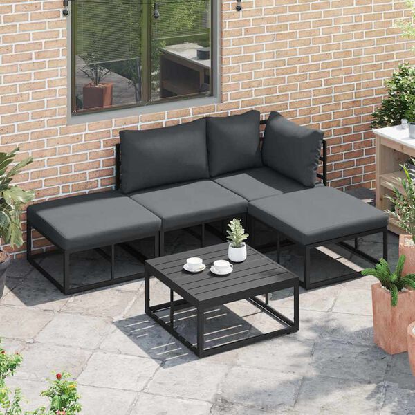 vidaXL Hagesofa Set med pute 4 pcs Svart Aluminium