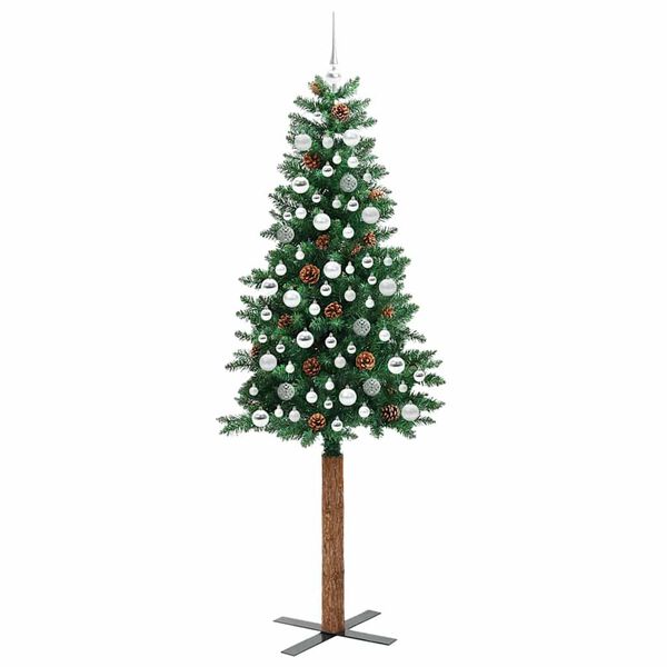 vidaXL Slim juletre med 300 LED grønn 210 cm PVC og Massivt Furu tre