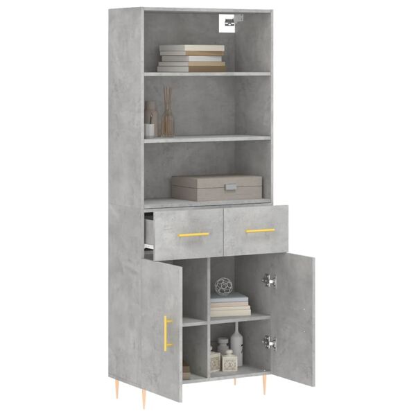 vidaXL Highboard betonggr&aring; 69,5x34x180 cm konstruert tre