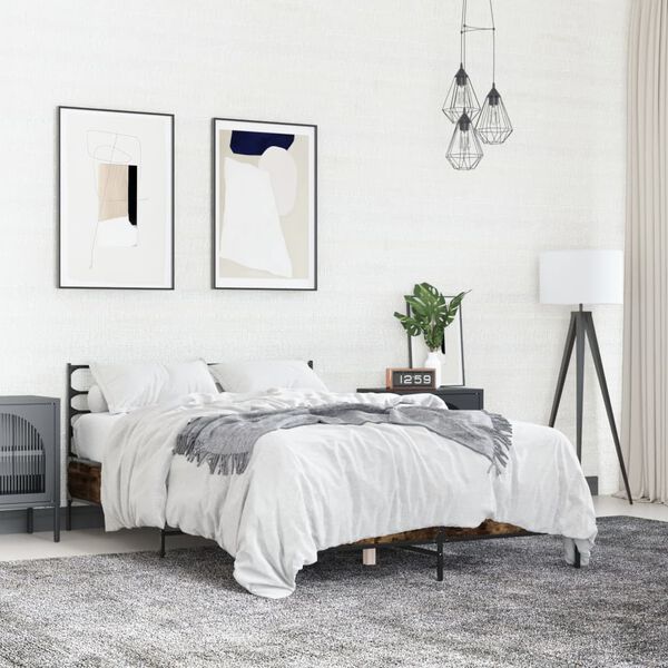 vidaXL Sengeramme r&oslash;kt eik 140x190 cm konstruert tre og metall
