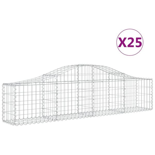 vidaXL Gabionkurver buede 25 stk 200x30x40/60 cm galvanisert jern