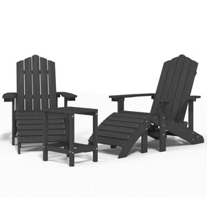 vidaXL Adirondack hagestoler med fotst&oslash;tte og bord HDPE antrasitt