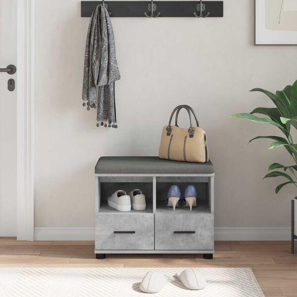 vidaXL Gangbenk Betonggr&aring; 60 x 38 x 46 cm Sponplate og Polstret Stoff