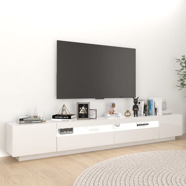 vidaXL TV-benk med LED-lys h&oslash;yglans hvit 260x35x40 cm