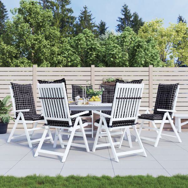 vidaXL Stolputer h&oslash;y rygg 6 stk svart rutem&oslash;nster 120x50x7 cm stoff