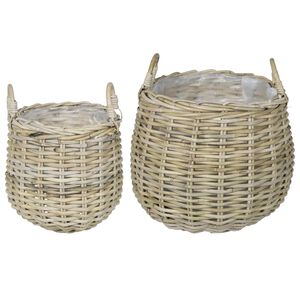 vidaXL Planterkurv med lagring GENDT 2 stk. Naturlig gr&aring; Kubu Rattan