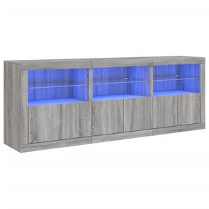 vidaXL Skjenk med LED-lys gr&aring; sonoma 181,5x37x67 cm