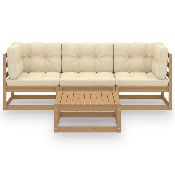 vidaXL Hagesofagruppe med puter 4 deler heltre furu