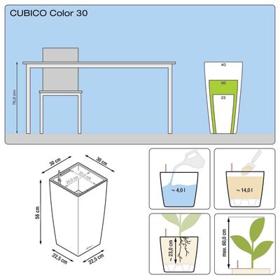 LECHUZA Plantekasse Cubico Color 30 ALL-IN-ONE hvit 13130