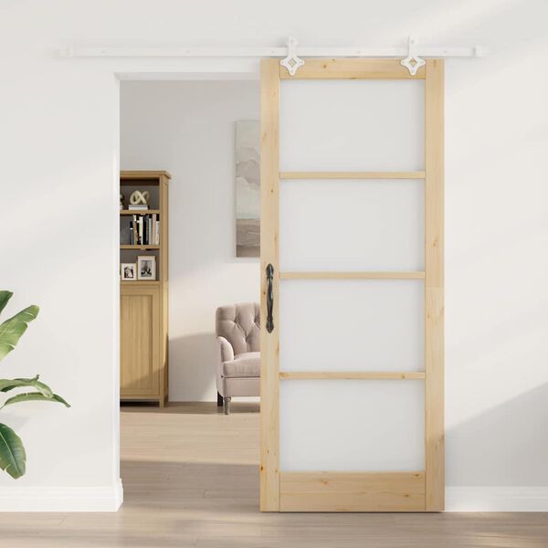 vidaXL Skyved&oslash;r Naturlig 86 x 211 cm Massivt furutre og glass